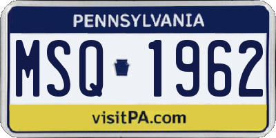 PA license plate MSQ1962