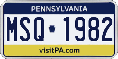 PA license plate MSQ1982