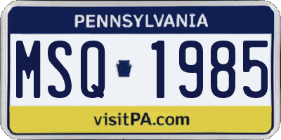 PA license plate MSQ1985