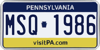 PA license plate MSQ1986