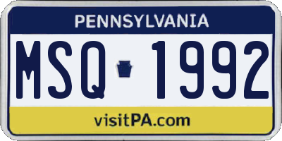 PA license plate MSQ1992