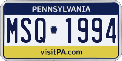 PA license plate MSQ1994