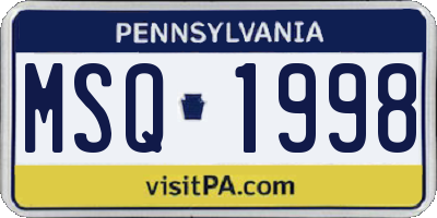 PA license plate MSQ1998