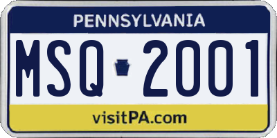 PA license plate MSQ2001