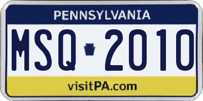 PA license plate MSQ2010