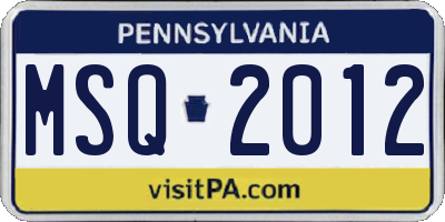 PA license plate MSQ2012