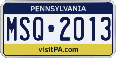 PA license plate MSQ2013