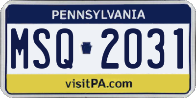 PA license plate MSQ2031