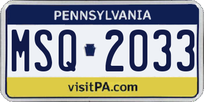 PA license plate MSQ2033