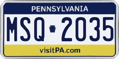 PA license plate MSQ2035
