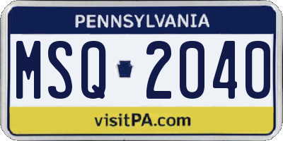 PA license plate MSQ2040