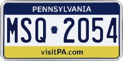 PA license plate MSQ2054