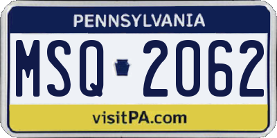 PA license plate MSQ2062