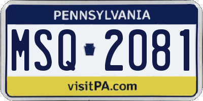 PA license plate MSQ2081