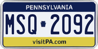 PA license plate MSQ2092