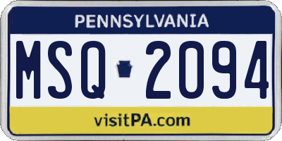 PA license plate MSQ2094