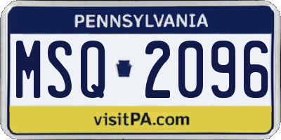 PA license plate MSQ2096