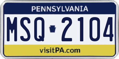 PA license plate MSQ2104