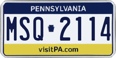 PA license plate MSQ2114