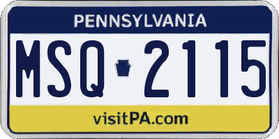 PA license plate MSQ2115