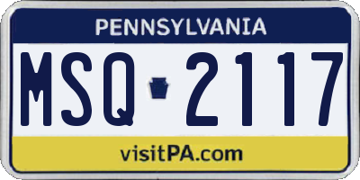 PA license plate MSQ2117