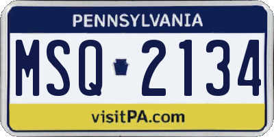 PA license plate MSQ2134