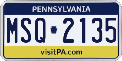 PA license plate MSQ2135