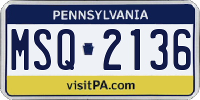 PA license plate MSQ2136