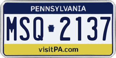 PA license plate MSQ2137