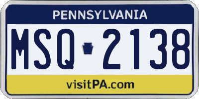 PA license plate MSQ2138