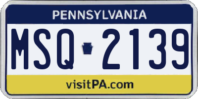 PA license plate MSQ2139