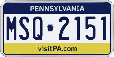 PA license plate MSQ2151