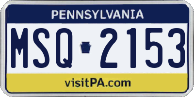PA license plate MSQ2153