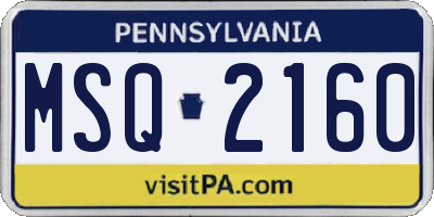 PA license plate MSQ2160