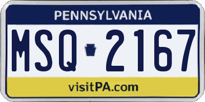 PA license plate MSQ2167