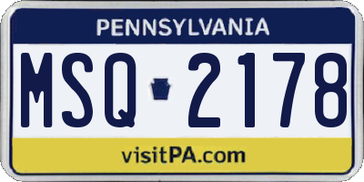 PA license plate MSQ2178