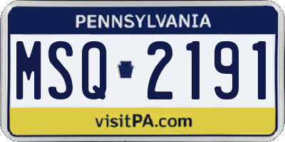 PA license plate MSQ2191
