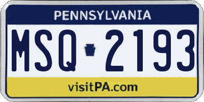 PA license plate MSQ2193