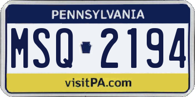 PA license plate MSQ2194