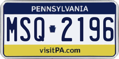 PA license plate MSQ2196