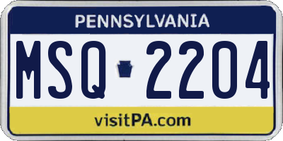 PA license plate MSQ2204
