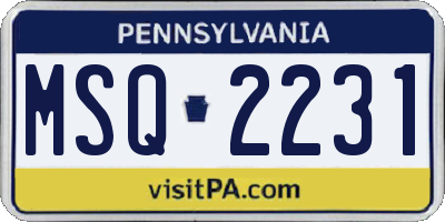 PA license plate MSQ2231