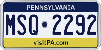 PA license plate MSQ2292