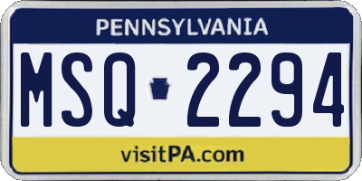 PA license plate MSQ2294