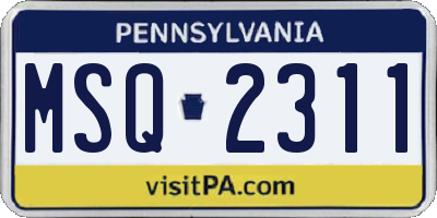 PA license plate MSQ2311