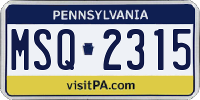 PA license plate MSQ2315