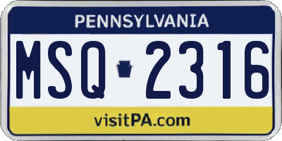 PA license plate MSQ2316