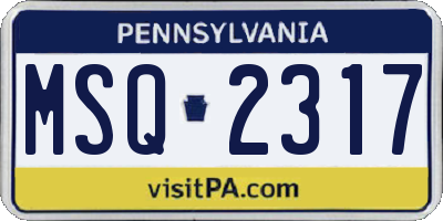 PA license plate MSQ2317