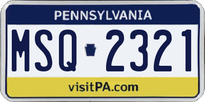 PA license plate MSQ2321
