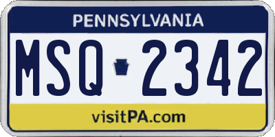 PA license plate MSQ2342